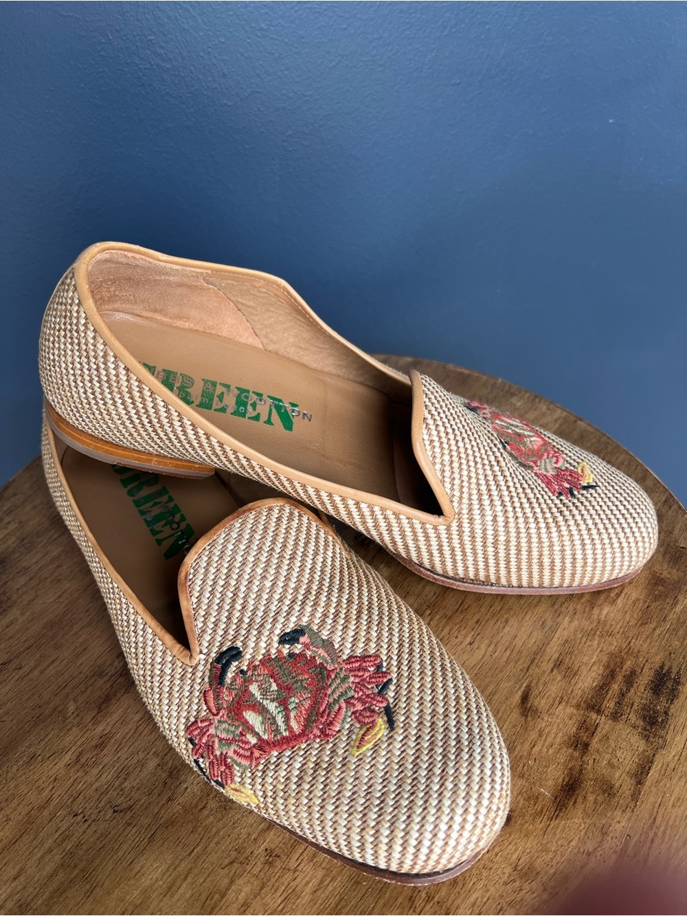 Stubbs & Wootton Beige Embroidered Floral Men's Loafers
